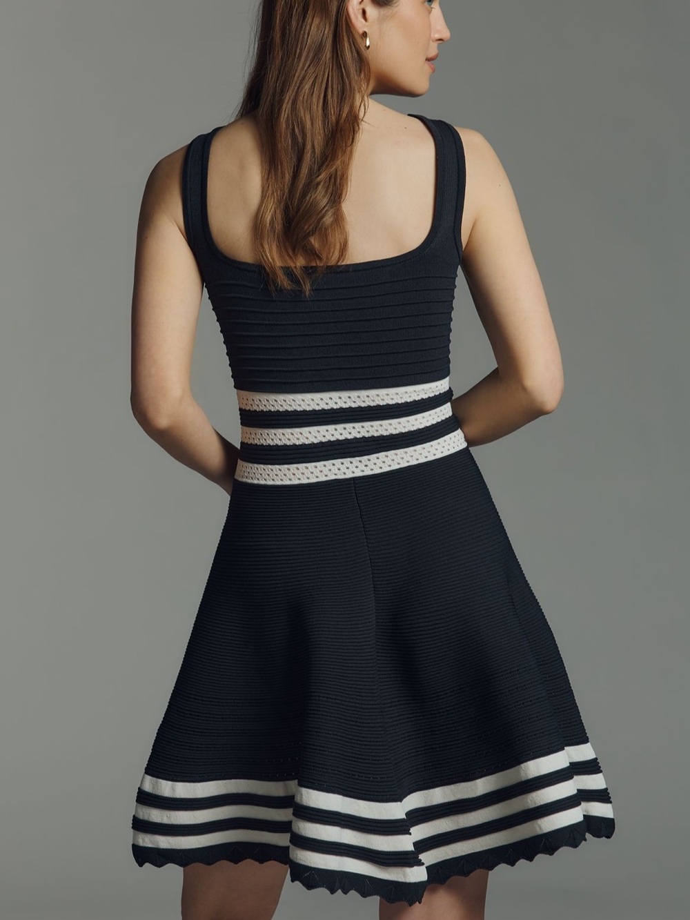 Anthropologie Black and White Striped Knit Fit-and-Flare Mini Dress - Picture 3 of 3